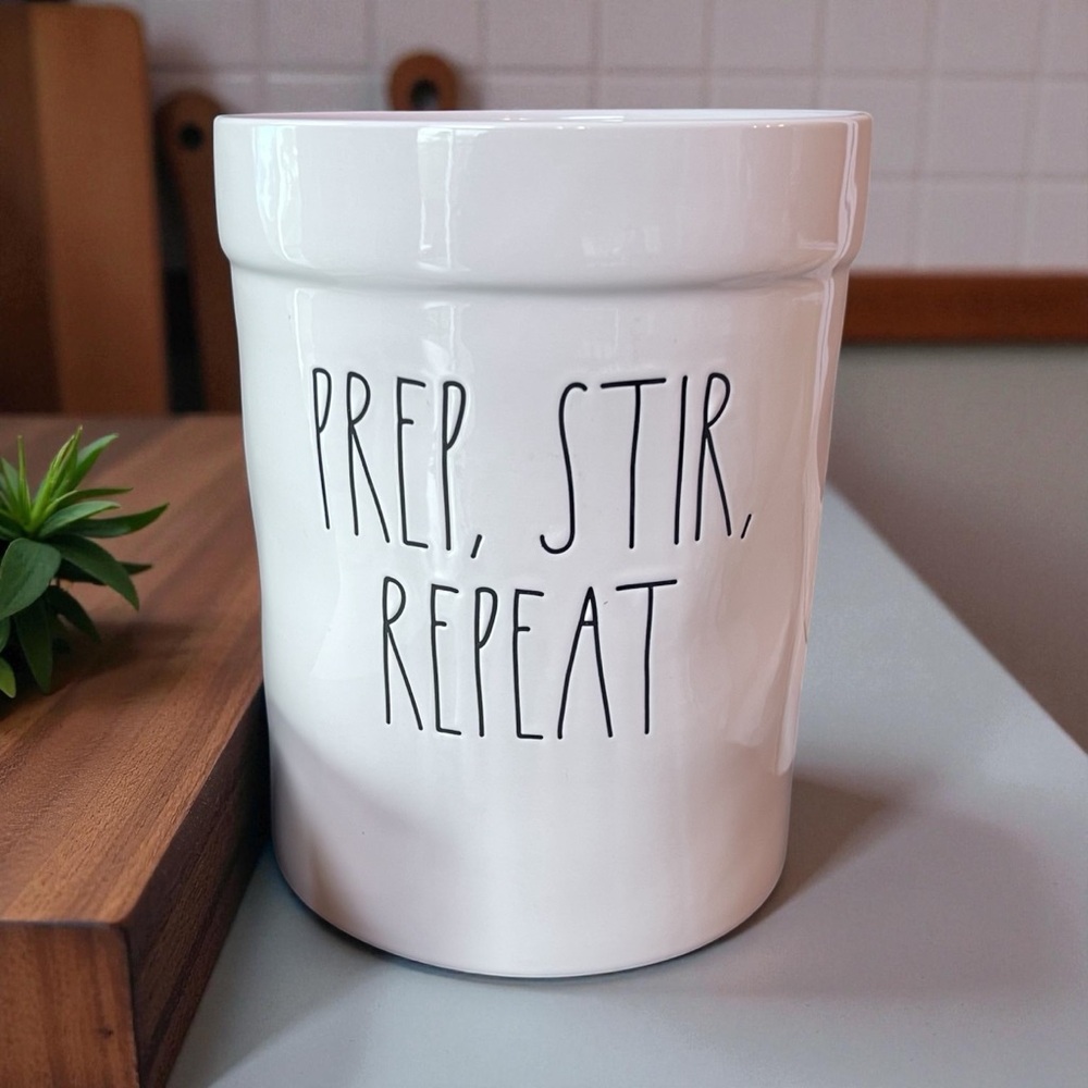 ⭐️ Rae Dunn Magenta Prep Stir Repeat White Ceramic Kitchen Utensil Crock Holder